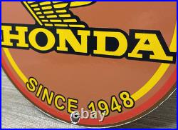 Vintage Honda Porcelain Sign Gas Oil Garage Repair Motorcycle Auto Lawn Plane