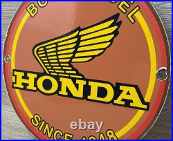 Vintage Honda Porcelain Sign Gas Oil Garage Repair Motorcycle Auto Lawn Plane