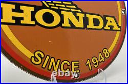 Vintage Honda Porcelain Sign Gas Oil Garage Repair Motorcycle Auto Lawn Plane