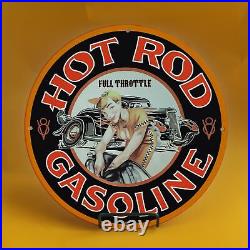 Vintage Hot Rod Gasoline Orange Porcelain Enamel Gas Oil Station Pump Oil Sign