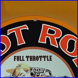 Vintage Hot Rod Gasoline Orange Porcelain Enamel Gas Oil Station Pump Oil Sign
