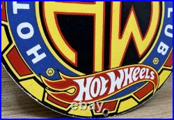 Vintage Hot Wheels Porcelain Sign Dealership Gas Station Dino Motor Oil