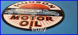 Vintage Hudson Motor Oil Truck Gas Pump Plate Service Station Tanker Sign