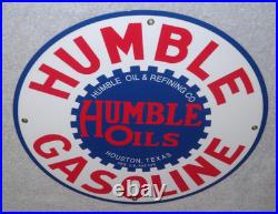 Vintage Humble Oil Refining Tx 12 Porcelain Metal Gasoline Service Station Sign