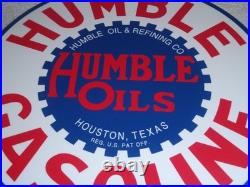 Vintage Humble Oil Refining Tx 12 Porcelain Metal Gasoline Service Station Sign