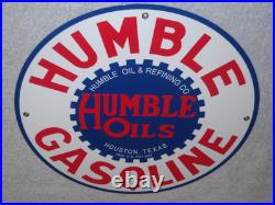 Vintage Humble Oil Refining Tx 12 Porcelain Metal Gasoline Service Station Sign