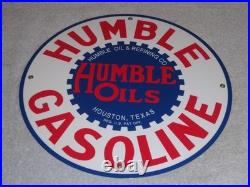 Vintage Humble Oil Refining Tx 12 Porcelain Metal Gasoline Service Station Sign
