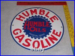 Vintage Humble Oil Refining Tx 12 Porcelain Metal Gasoline Service Station Sign