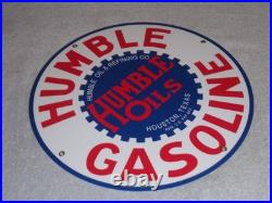 Vintage Humble Oil Refining Tx 12 Porcelain Metal Gasoline Service Station Sign