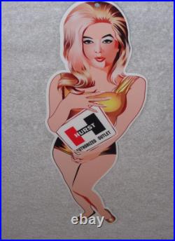 Vintage Hurst Authorized Parts Outlet Blonde Woman 14 Metal Gasoline & Oil Sign