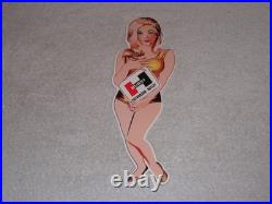 Vintage Hurst Authorized Parts Outlet Blonde Woman 14 Metal Gasoline & Oil Sign