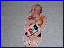 Vintage Hurst Authorized Parts Outlet Blonde Woman 14 Metal Gasoline & Oil Sign