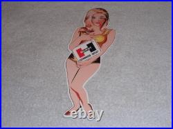 Vintage Hurst Authorized Parts Outlet Blonde Woman 14 Metal Gasoline & Oil Sign