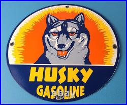 Vintage Husky Gasoline Porcelain Sign Gas Service Motor Oil Pump Plate Sign
