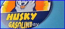 Vintage Husky Gasoline Porcelain Sign Gas Service Motor Oil Pump Plate Sign