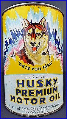 Vintage Husky Premium Motor Oil Gets You Through 1 Quart Can Western Oil Re-Lid