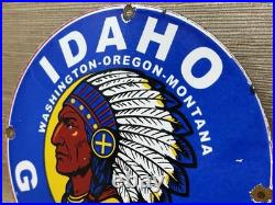Vintage Idaho Gasoline Porcelain Sign, Gas Station, Pump Plate, Motor Oil