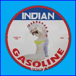 Vintage Indian 1946 USA Gas Station Service Man Cave Oil Porcelain Sign