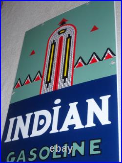 Vintage Indian Gasoline 18 Porcelain Metal Motorcycle Gas & Oil Pump Plate Sign