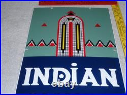 Vintage Indian Gasoline 18 Porcelain Metal Motorcycle Gas & Oil Pump Plate Sign