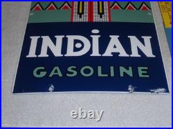 Vintage Indian Gasoline 18 Porcelain Metal Motorcycle Gas & Oil Pump Plate Sign