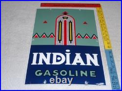 Vintage Indian Gasoline 18 Porcelain Metal Motorcycle Gas & Oil Pump Plate Sign