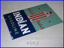 Vintage Indian Gasoline 18 Porcelain Metal Motorcycle Gas & Oil Pump Plate Sign