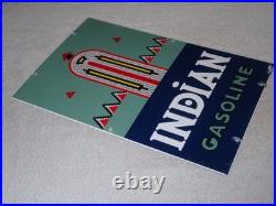 Vintage Indian Gasoline 18 Porcelain Metal Motorcycle Gas & Oil Pump Plate Sign