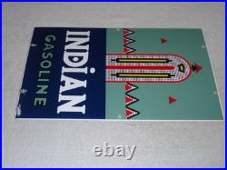 Vintage Indian Gasoline 18 Porcelain Metal Motorcycle Gas & Oil Pump Plate Sign