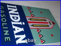 Vintage Indian Gasoline 18 Porcelain Metal Motorcycle Gas & Oil Pump Plate Sign