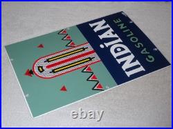 Vintage Indian Gasoline 18 Porcelain Metal Motorcycle Gas & Oil Pump Plate Sign