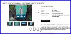 Vintage Indian Gasoline 18 Porcelain Metal Motorcycle Gas & Oil Pump Plate Sign