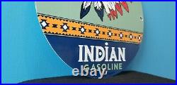 Vintage Indian Gasoline Porcelain Gas Oil Service American Native Chief Gas Sign