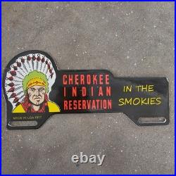 Vintage Indian In The Smokies Old Us Gasoline Oil Gas Pump Enamel Porcelain Sign