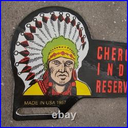 Vintage Indian In The Smokies Old Us Gasoline Oil Gas Pump Enamel Porcelain Sign