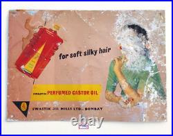 Vintage Indian Lady Graphics Castor Oil Advertising Metal Sign Board Rare TS223