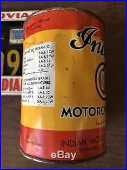 Vintage Indian Motorcycle Company 1 Quart Metal Oil Can NOS Full Harley Antique