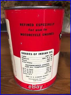 Vintage Indian Motorcycle Company 1 Quart Metal Oil Can NOS Full Harley Antique