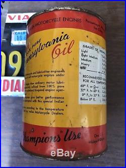 Vintage Indian Motorcycle Company 1 Quart Metal Oil Can NOS Full Harley Antique