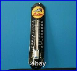 Vintage Indian Motorcycles Porcelain Gas Oil Sign Pump Plate Ad Thermometer
