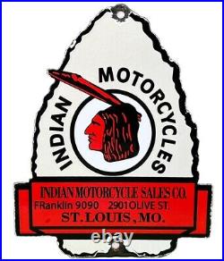 Vintage Indian Motorcycles Porcelain Sign, Dealership, Motor Bike Harley Gas Oil