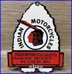 Vintage Indian Motorcycles Porcelain Sign, Dealership, Motor Bike Harley Gas Oil