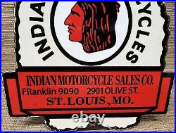 Vintage Indian Motorcycles Porcelain Sign, Dealership, Motor Bike Harley Gas Oil