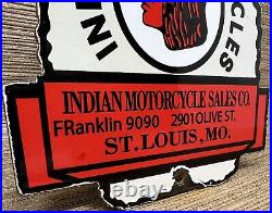 Vintage Indian Motorcycles Porcelain Sign, Dealership, Motor Bike Harley Gas Oil