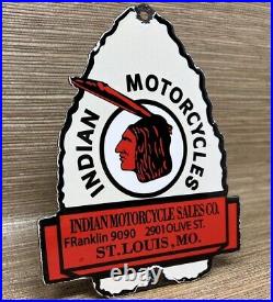 Vintage Indian Motorcycles Porcelain Sign, Dealership, Motor Bike Harley Gas Oil