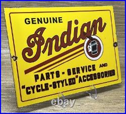 Vintage Indian Motorcycles Porcelain Sign, Dealership, Motor Bike Harley Gas Oil