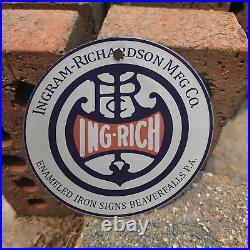 Vintage Ingram-richardson Iron Signs Porcelain Gas Oil 4.5 Sign