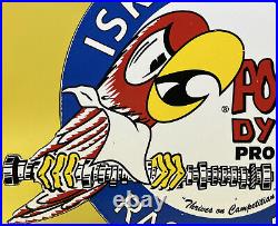 Vintage Iskenderian Poly Dyne Racing Cams Porcelain Parrot Sign Gas Oil Nascar