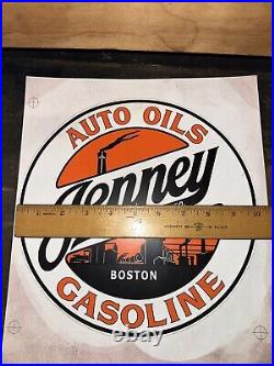 Vintage JENNY Gasoline Auto Oil Advertising Decal Sticker Boston 10 Inch Rare