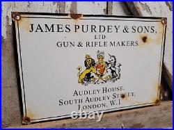 Vintage James Purdey & Son Porcelain Sign Gun Rifle Maker Audley London Oil Gas